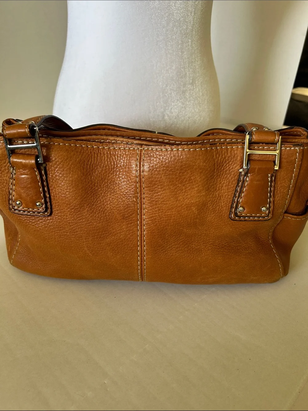 FOSSILL VINTAGE BROWN PEBBLED LEATHER BOHO SHOULDER BAG DOUBLE LEATHER STRAPS